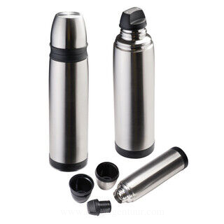 Double-walled thermal flask with two cups