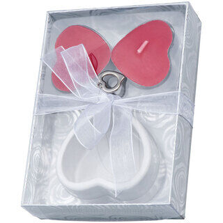 Candle set heart with ceramic stand